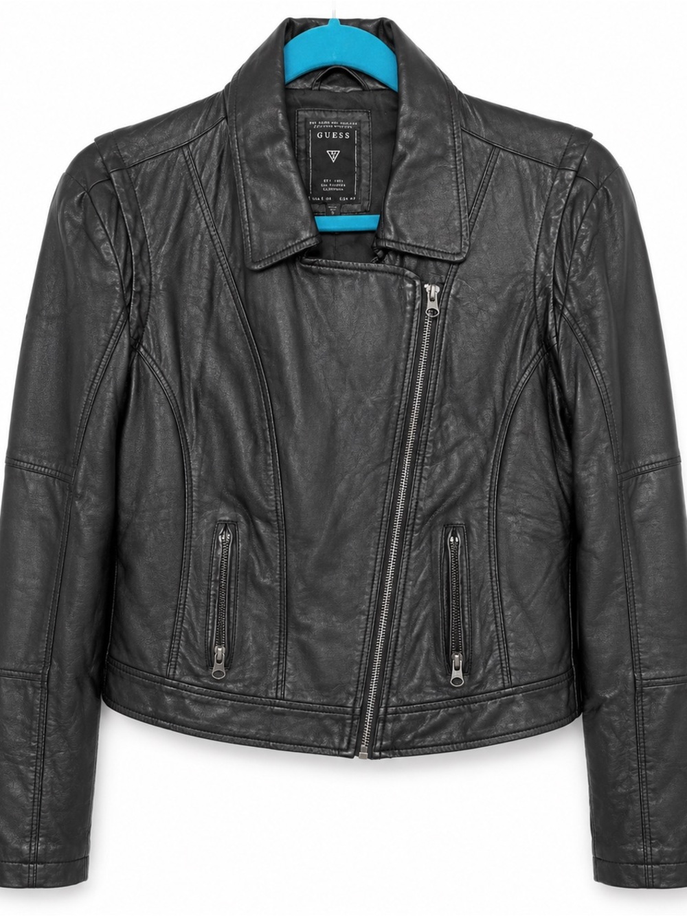 Vintage Guess Black Asymmetrical Zip up Jacket
Bomber jacket
Faux Leather